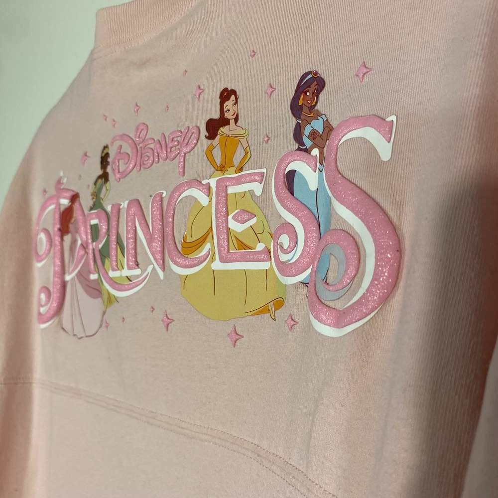 DISNEY Kids Princess Spirit Jersey Pullover L(11/12) Pink Sparkly Puff Print - Picture 8 of 11